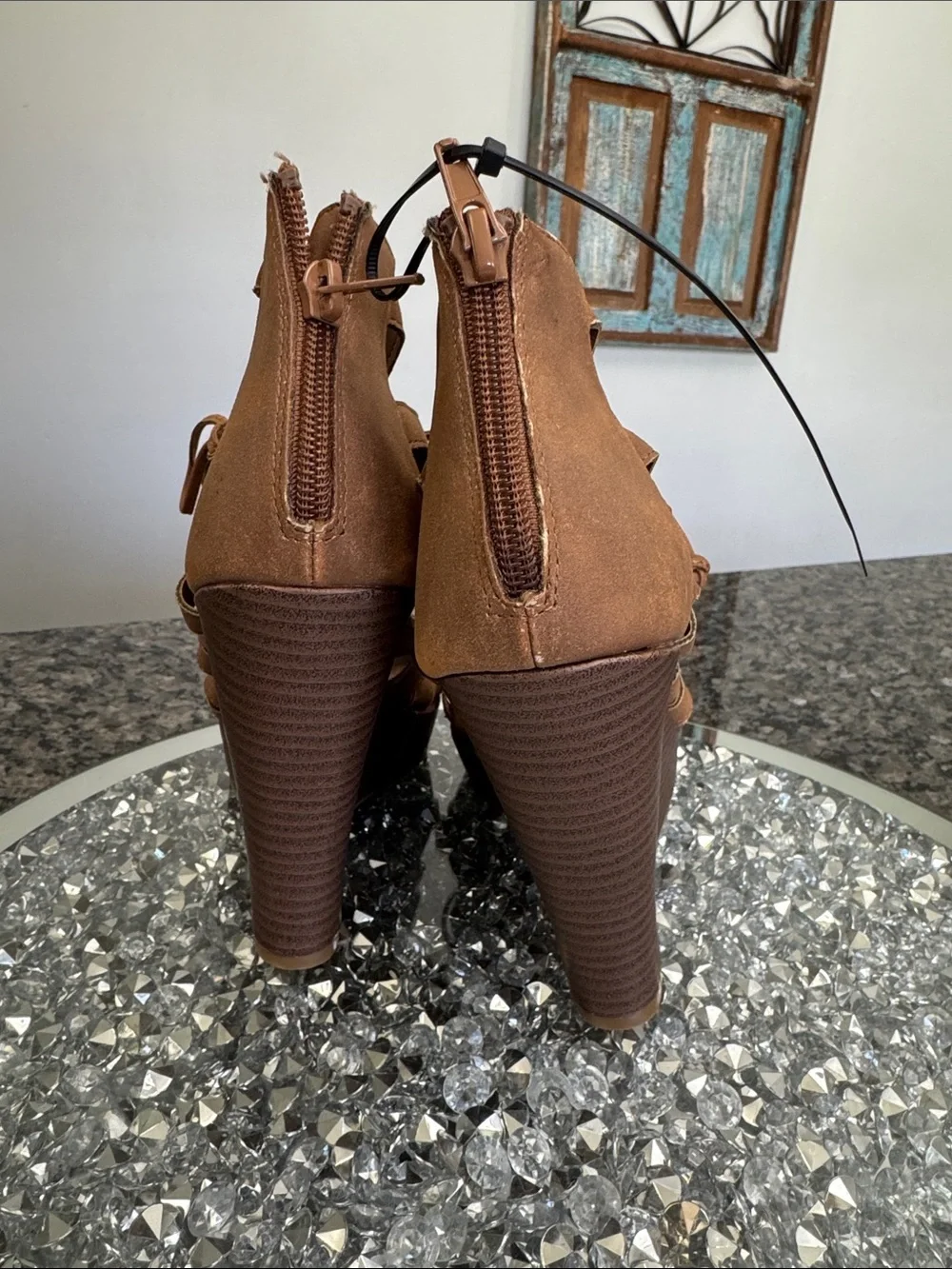 Dollhouse Brown Lace-Up Strappy Wedge Sandals NWOT 9
